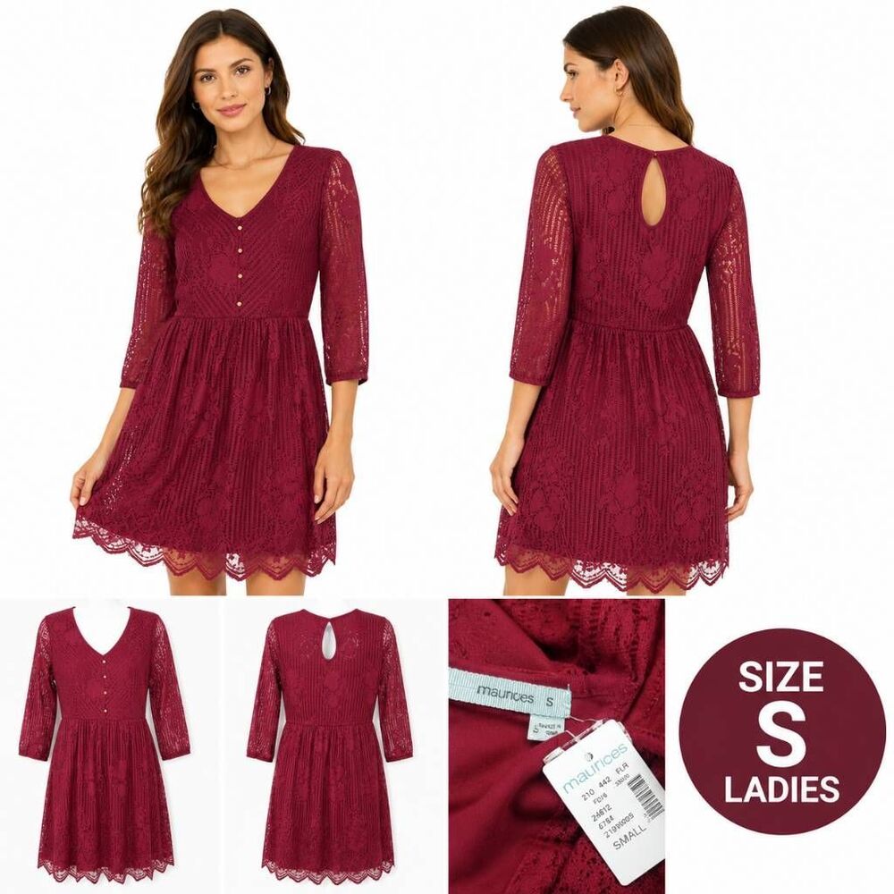 NWT Maurices Small Burgundy V-Neck Dress